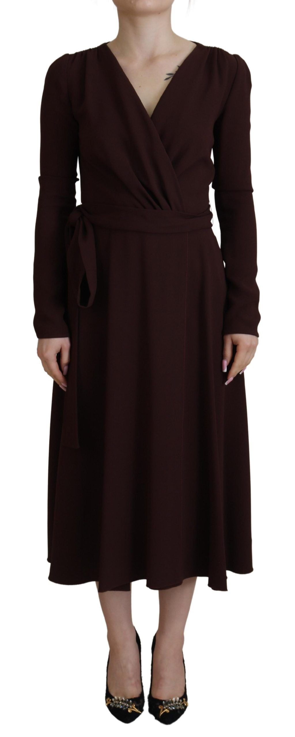 Dolce & Gabbana Elegant Brown Long Sleeve Wrap Dress