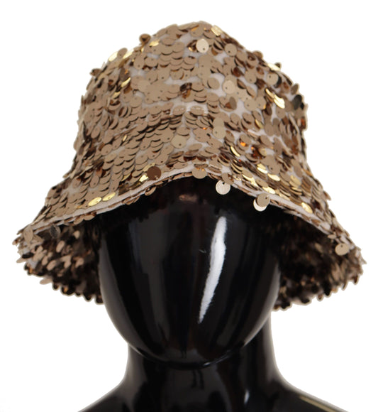 Dolce & Gabbana Elegant Sequined Gold Bucket Hat - KALAJ