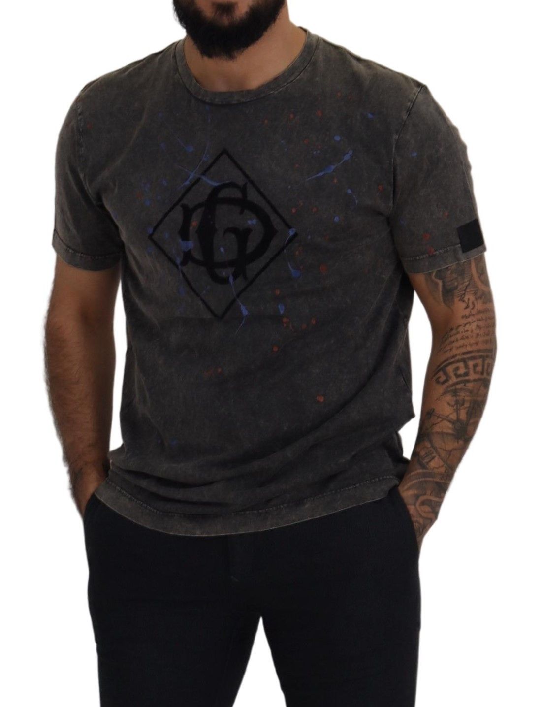 Dolce & Gabbana Elevated Grey Cotton Tee with Discolored DG Logo