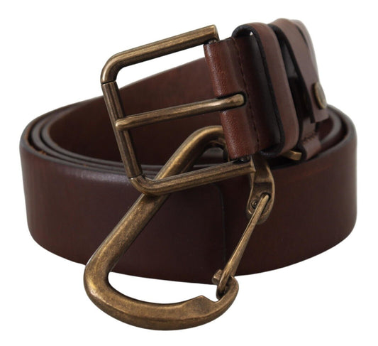 Dolce & Gabbana Elegant Brown Leather Belt with Metal Buckle - KALAJ