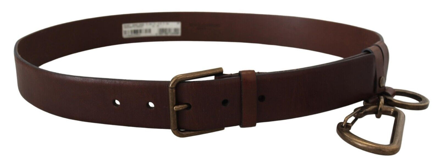 Dolce & Gabbana Elegant Brown Leather Belt with Metal Buckle - KALAJ