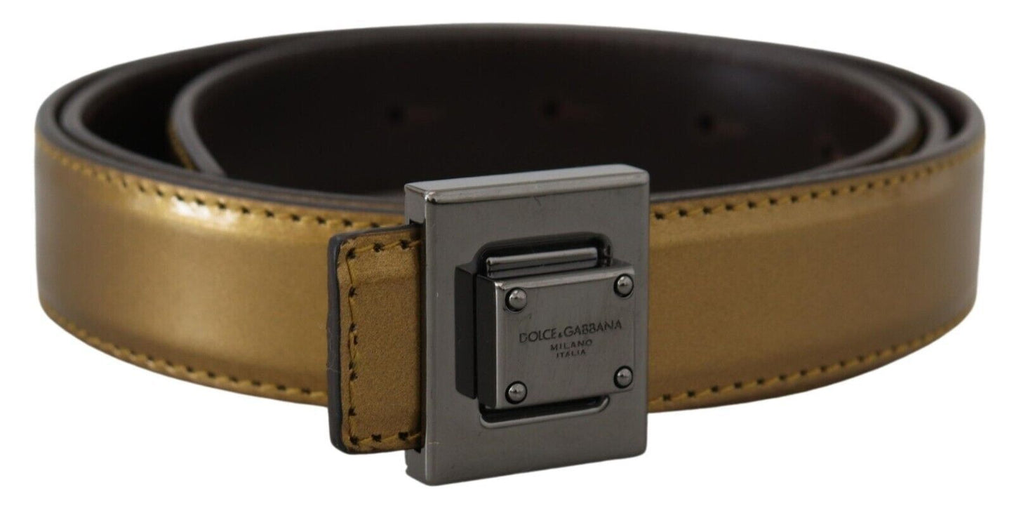 Dolce & Gabbana Gold Square Buckle Leather Belt - KALAJ