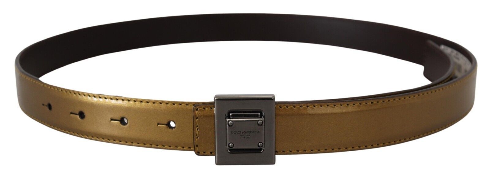 Dolce & Gabbana Gold Square Buckle Leather Belt - KALAJ