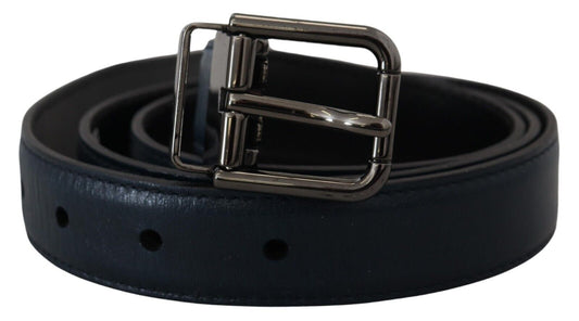 Dolce & Gabbana Elegant Dark Blue Leather Belt - KALAJ