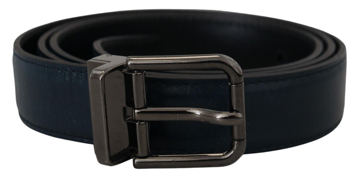 Dolce & Gabbana Elegant Dark Blue Leather Belt - KALAJ