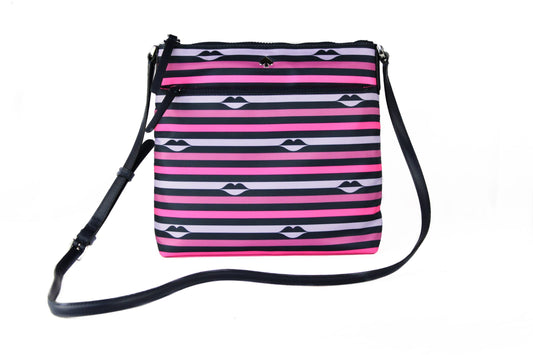 Kate Spade Jae Nylon Leather Flat Pink Striped Multi Crossbody HandBag Purse - KALAJ