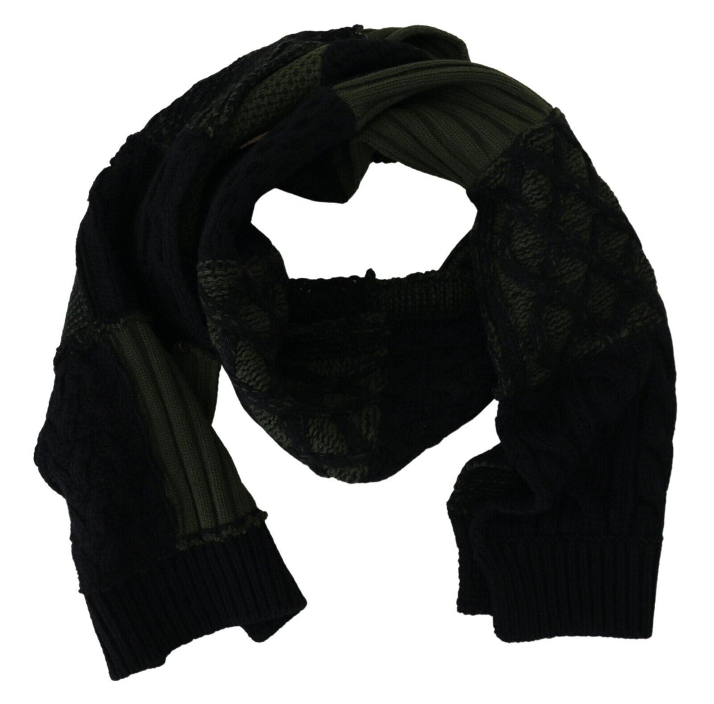 Dolce & Gabbana Elegant Wool Scarf in Black & Green - KALAJ