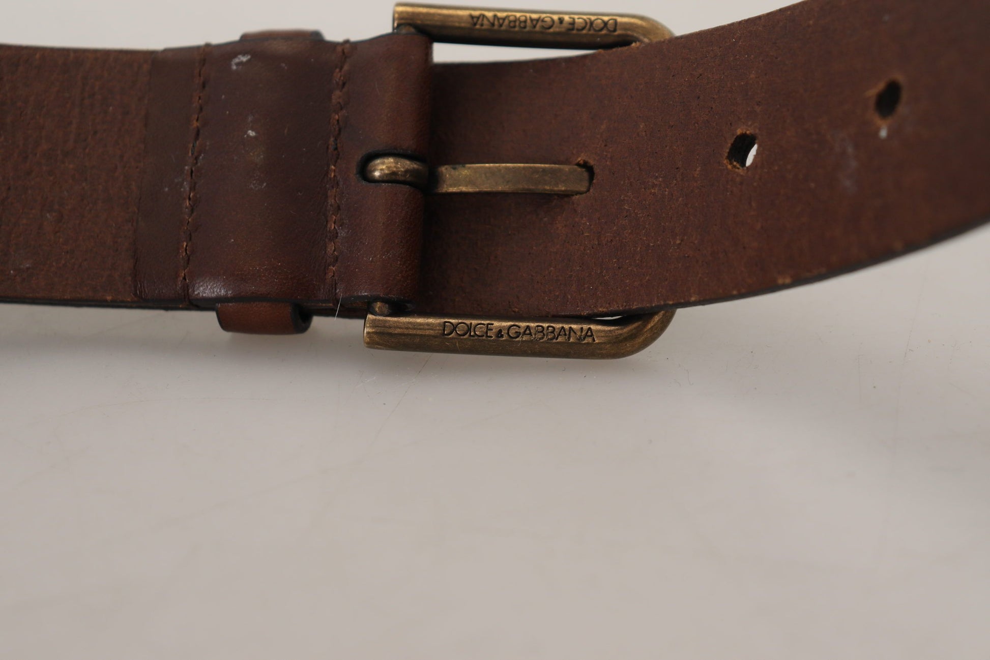 Dolce & Gabbana Elegant Brown Leather Belt with Metal Buckle - KALAJ