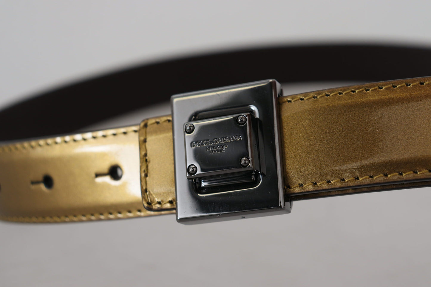 Dolce & Gabbana Gold Square Buckle Leather Belt - KALAJ