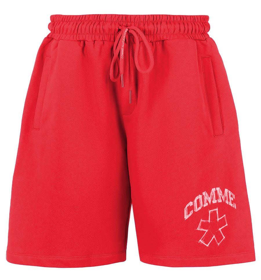 Comme Des Fuckdown Chic Red Cotton Bermuda Shorts with Logo Print