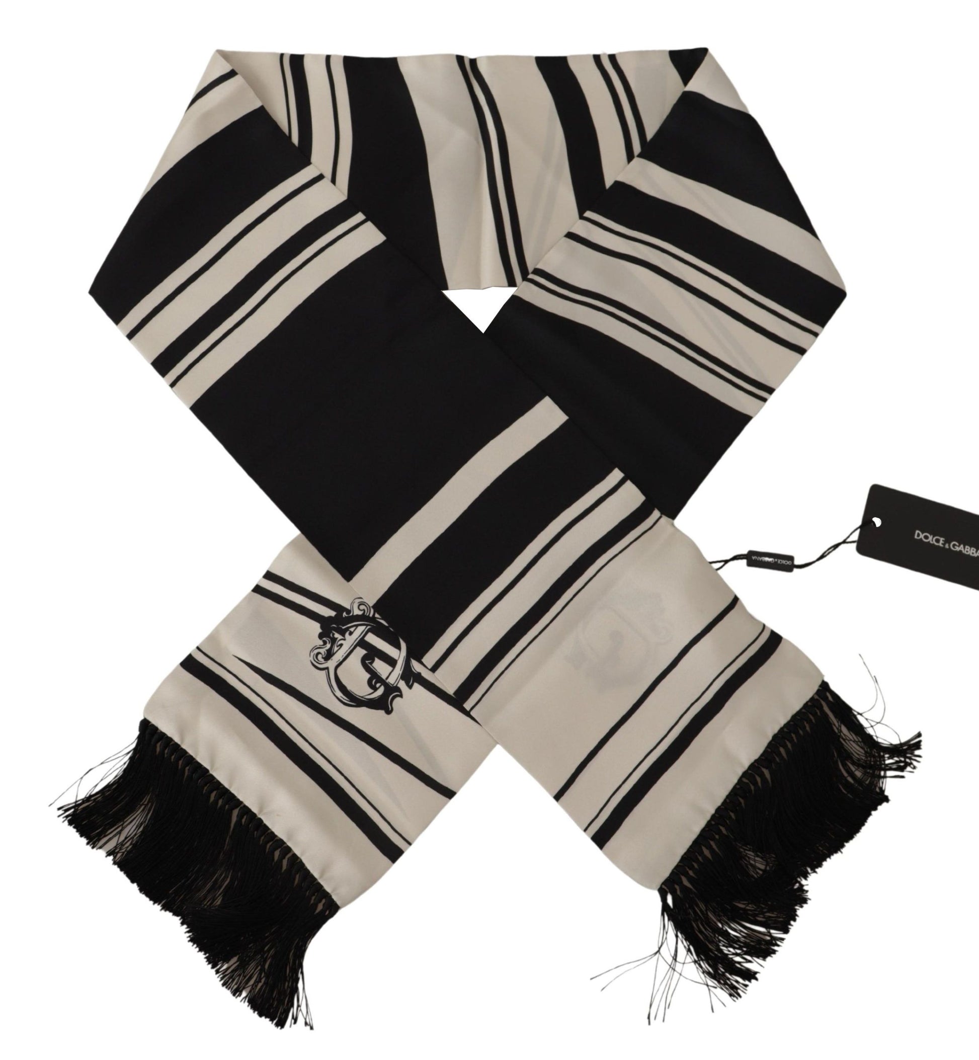 Dolce & Gabbana Elegant Silk Men's Scarf - Classic Black Stripe - KALAJ