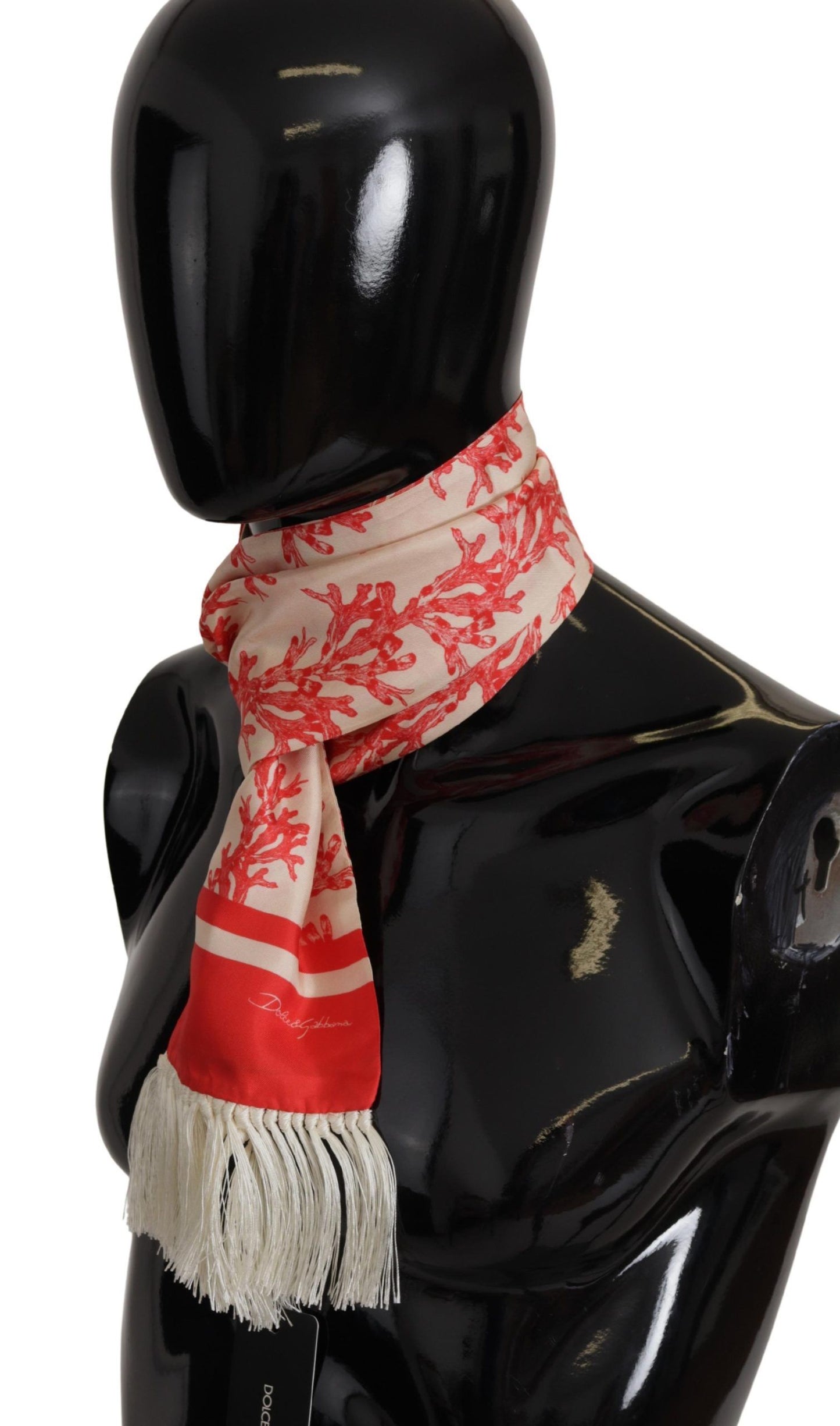 Dolce & Gabbana Elegant Silk Men's Scarf Wrap - Red Coral Print - KALAJ