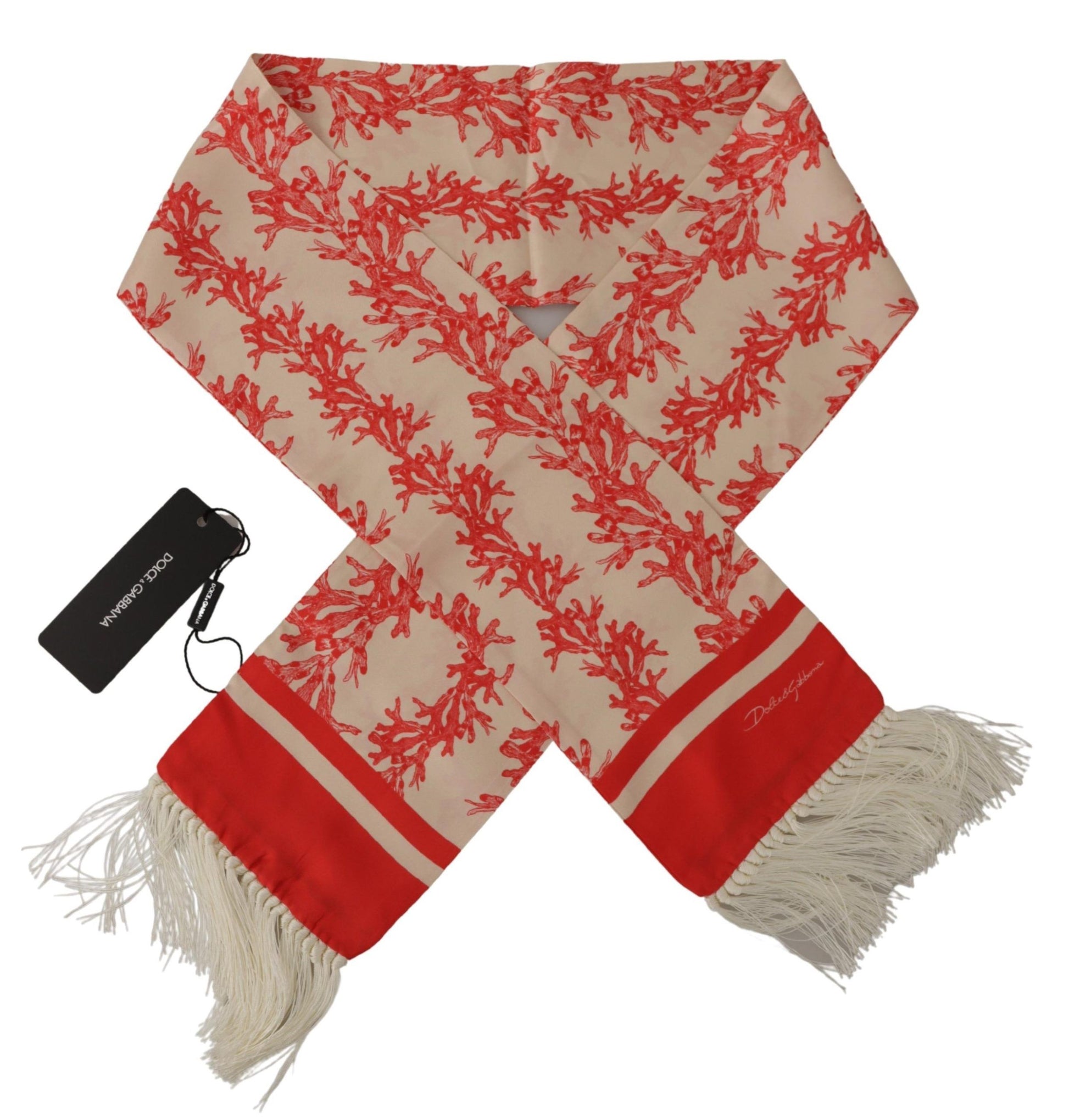 Dolce & Gabbana Elegant Silk Men's Scarf Wrap - Red Coral Print - KALAJ