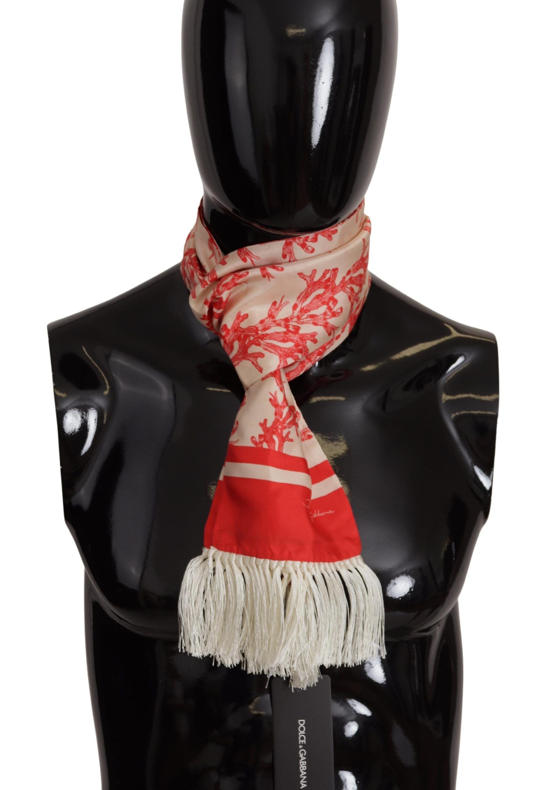 Dolce & Gabbana Elegant Silk Men's Scarf Wrap - Red Coral Print - KALAJ