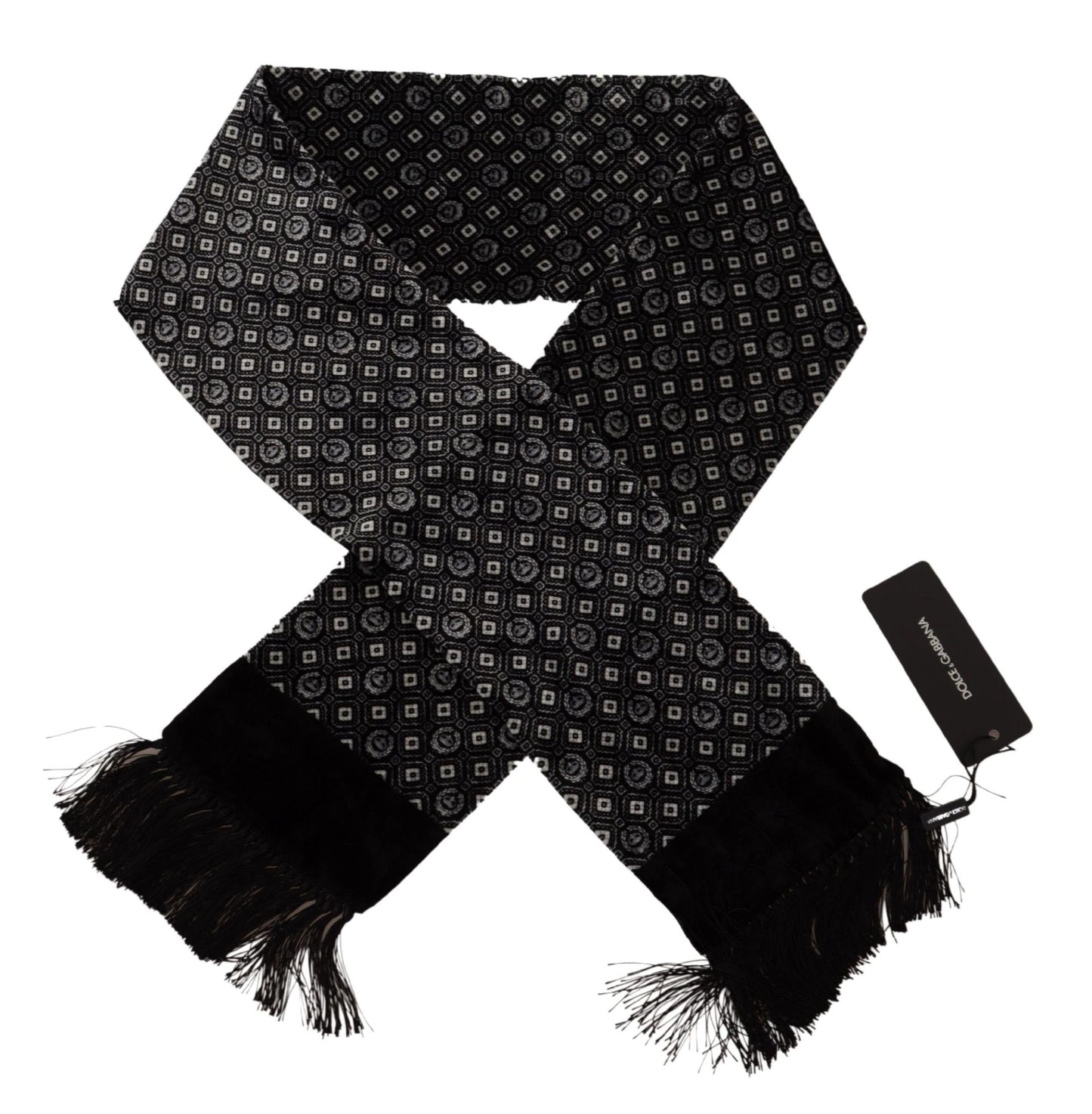 Dolce & Gabbana Elegant Black Geometric Silk Blend Scarf - KALAJ