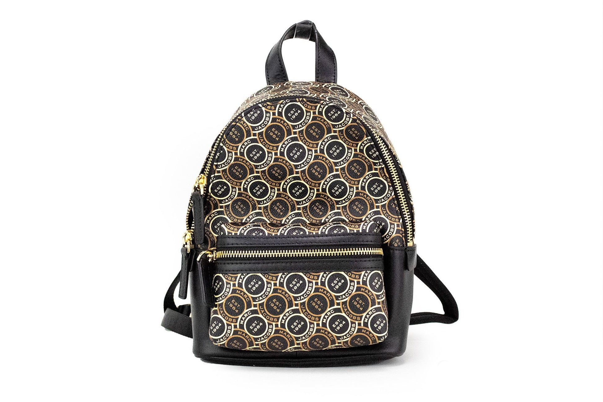 Marc Jacobs Signet Mini Black Logo Printed Leather Shoulder Backpack Bookbag - KALAJ