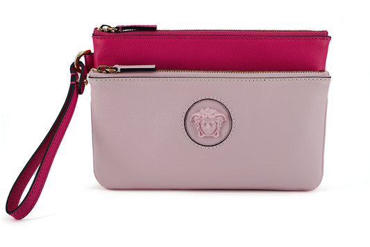 Versace Elegant Pink Leather Pouch Clutch - KALAJ