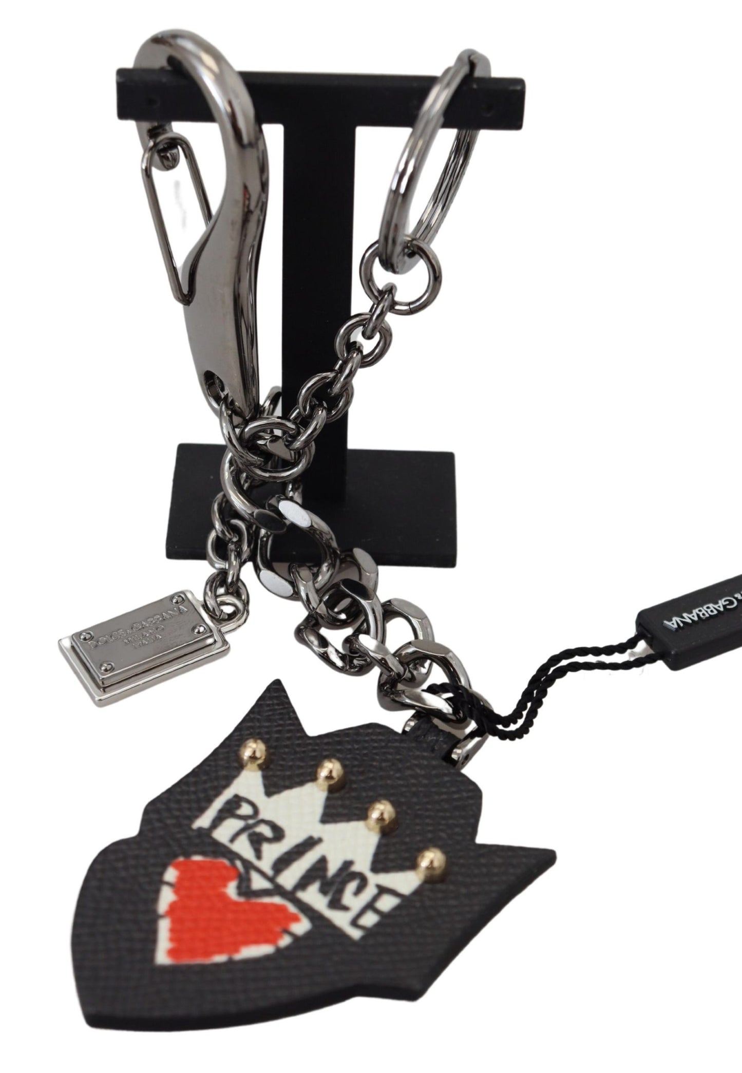 Dolce & Gabbana Elegant Silver and Black Designer Keychain - KALAJ