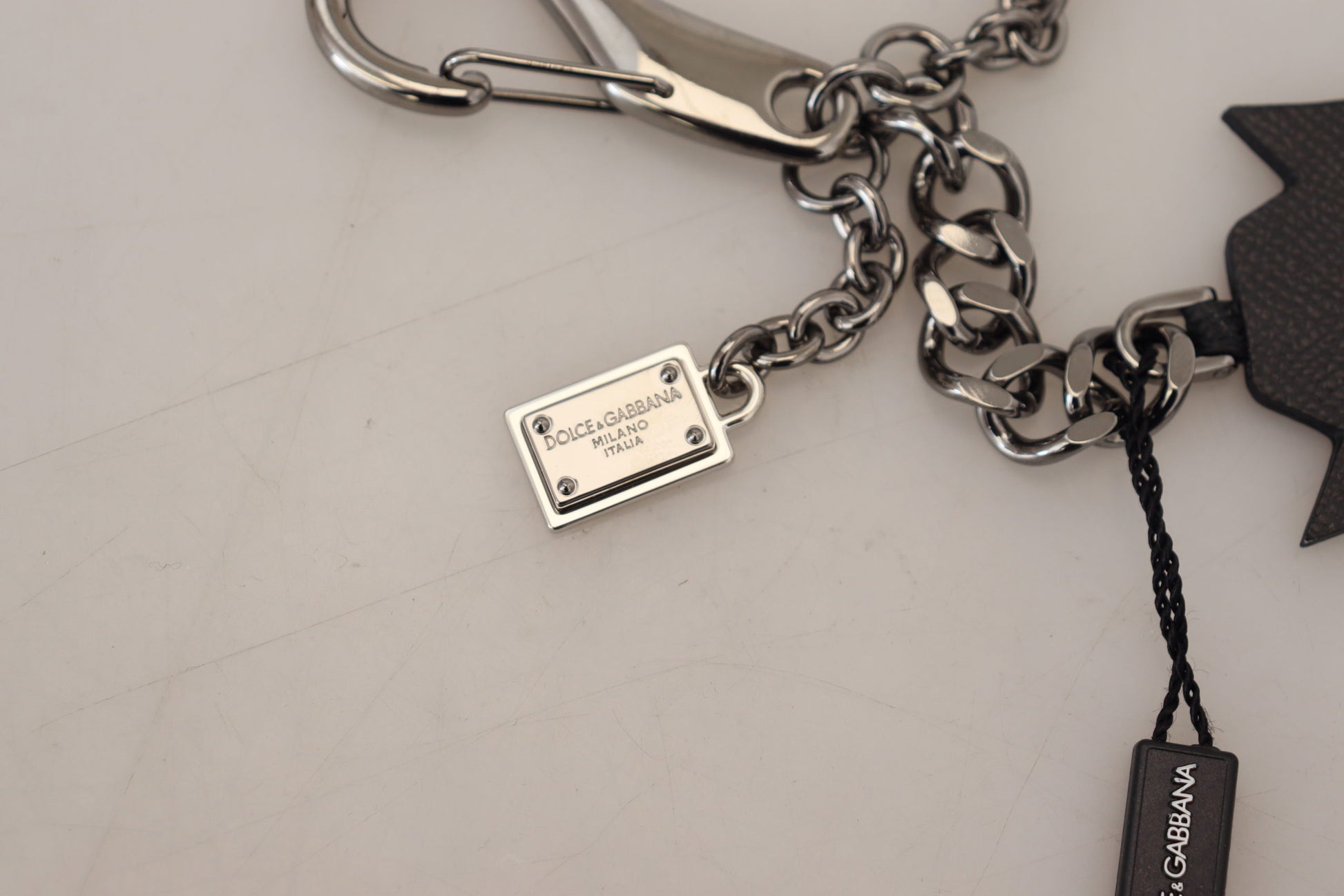 Dolce & Gabbana Elegant Silver and Black Designer Keychain - KALAJ