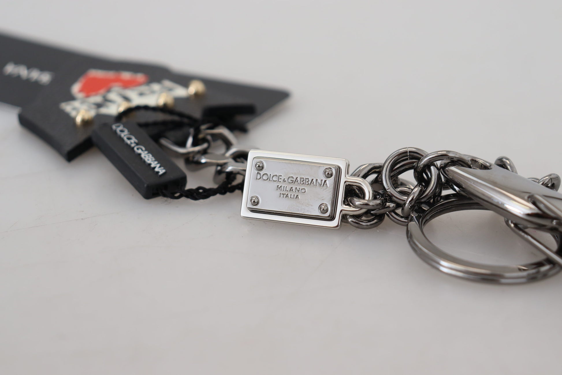 Dolce & Gabbana Elegant Silver and Black Designer Keychain - KALAJ