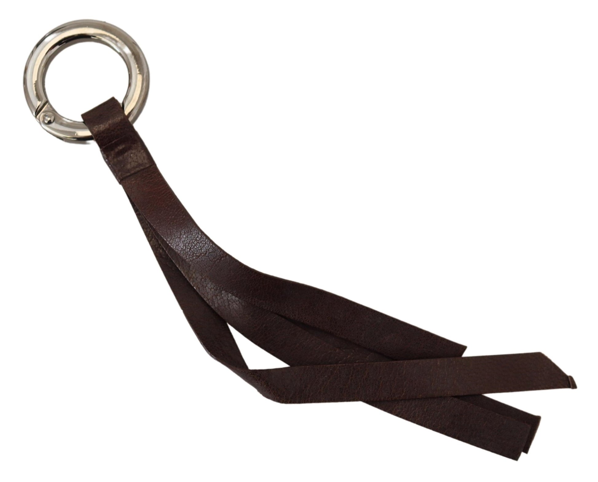 Costume National Chic Brown Leather Keychain with Brass Accents - KALAJ