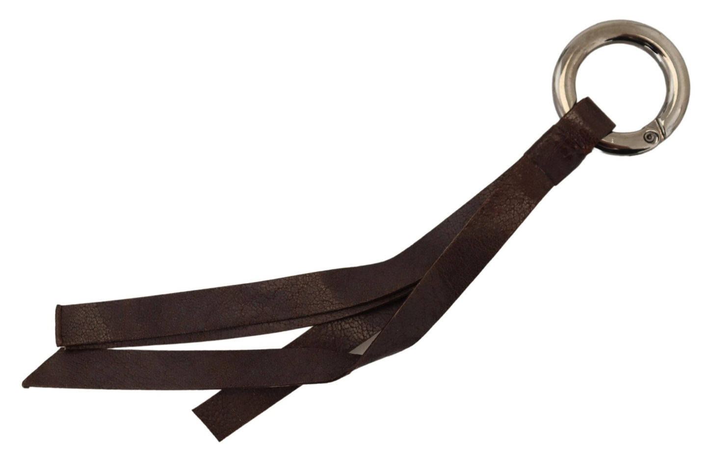 Costume National Chic Brown Leather Keychain with Brass Accents - KALAJ