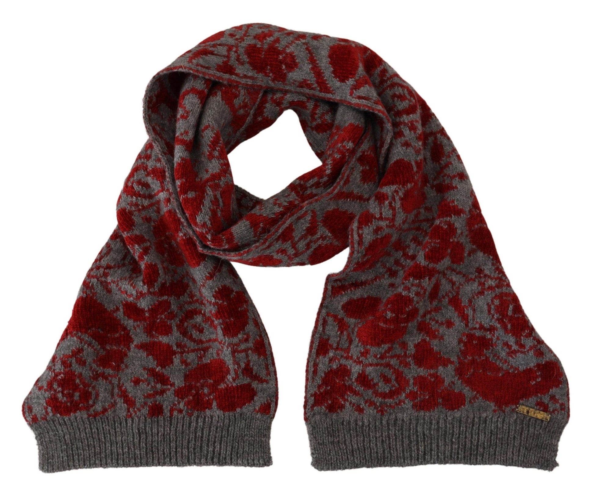 GF Ferre Chic Red and Grey Cotton Wrap Scarf - KALAJ