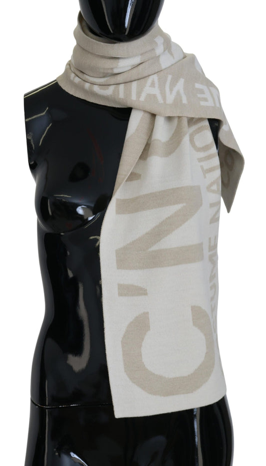 Costume National Elegant Beige Wool-Blend Scarf Wrap - KALAJ