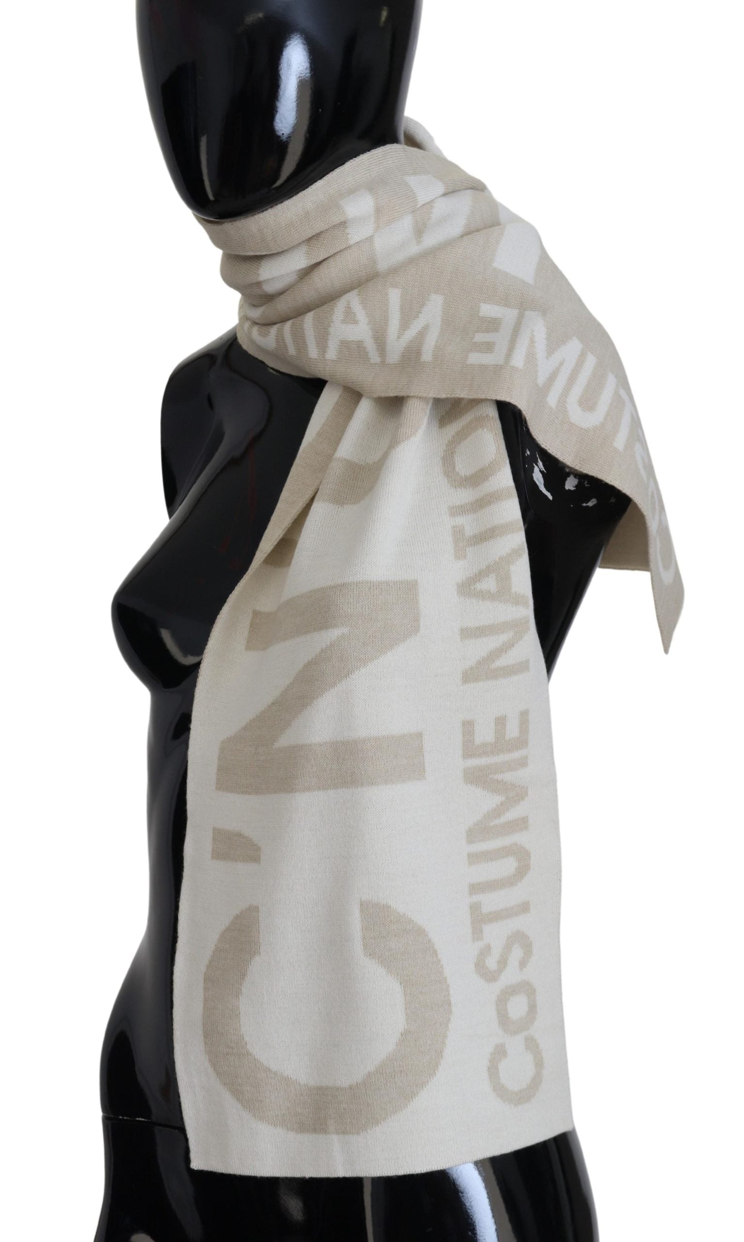 Costume National Elegant Beige Wool-Blend Scarf Wrap - KALAJ