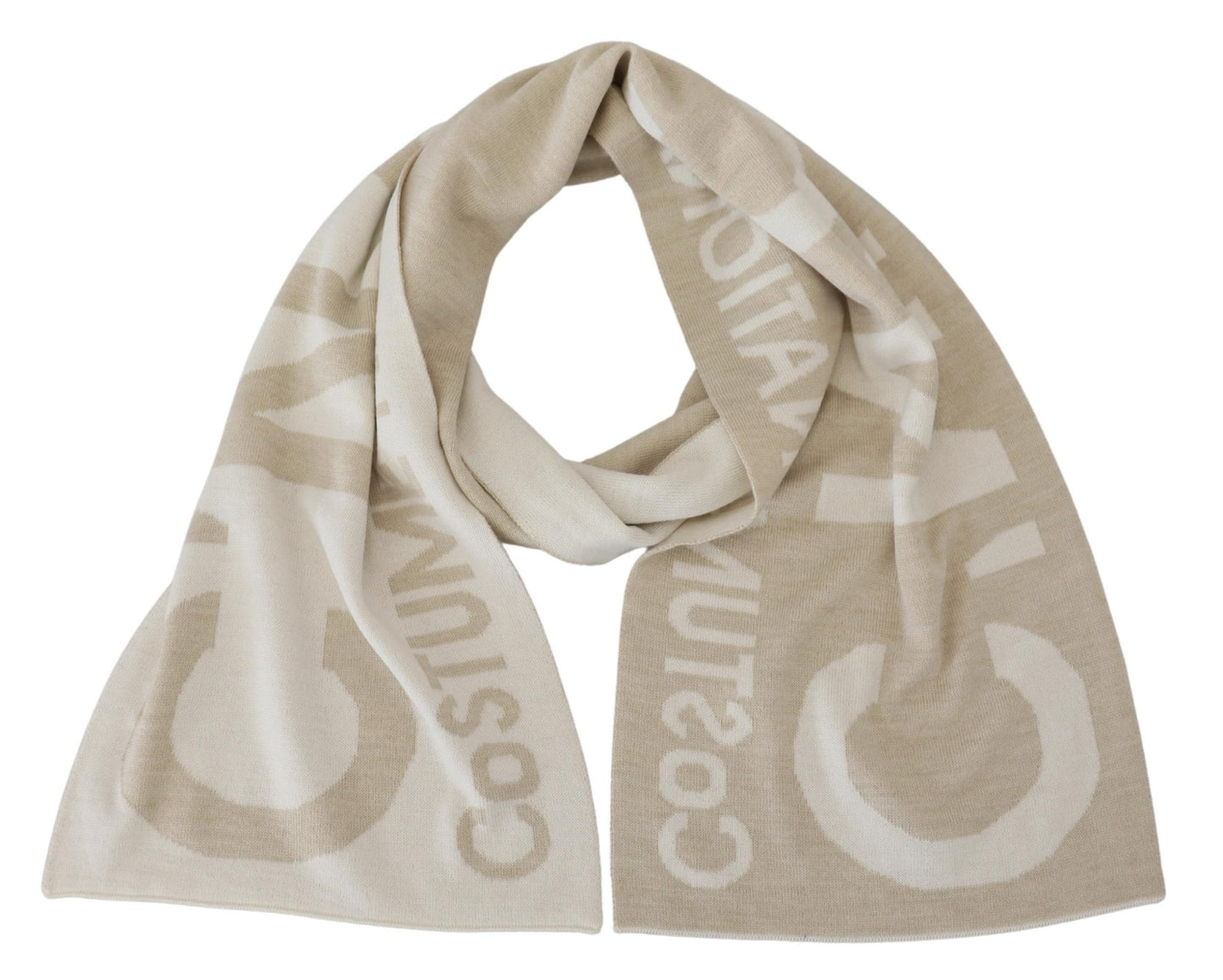 Costume National Elegant Beige Wool-Blend Scarf Wrap - KALAJ