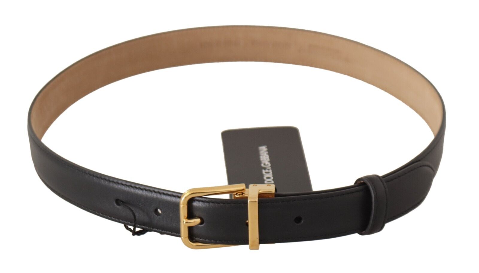 Dolce & Gabbana Elegant Black Leather Belt with Engraved Metal Buckle - KALAJ