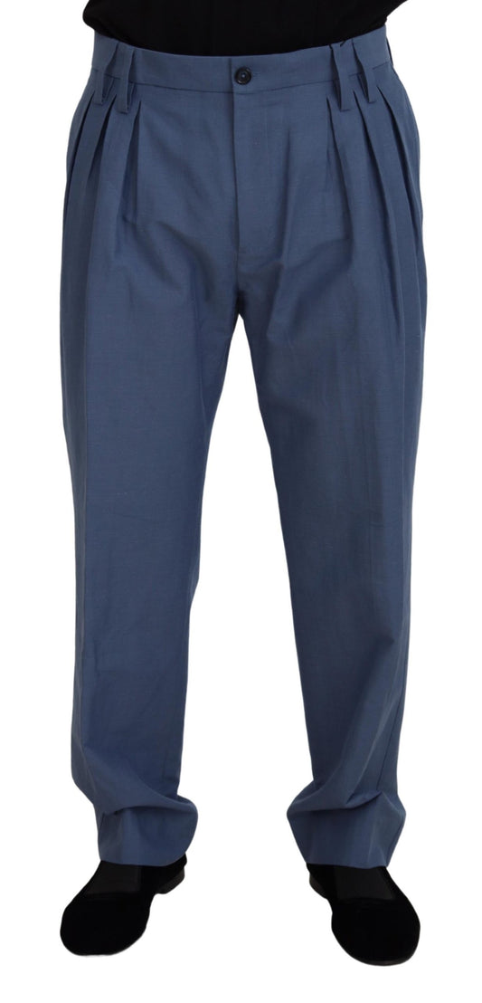 Dolce & Gabbana Elegant Blue Linen-Cotton Blend Trousers