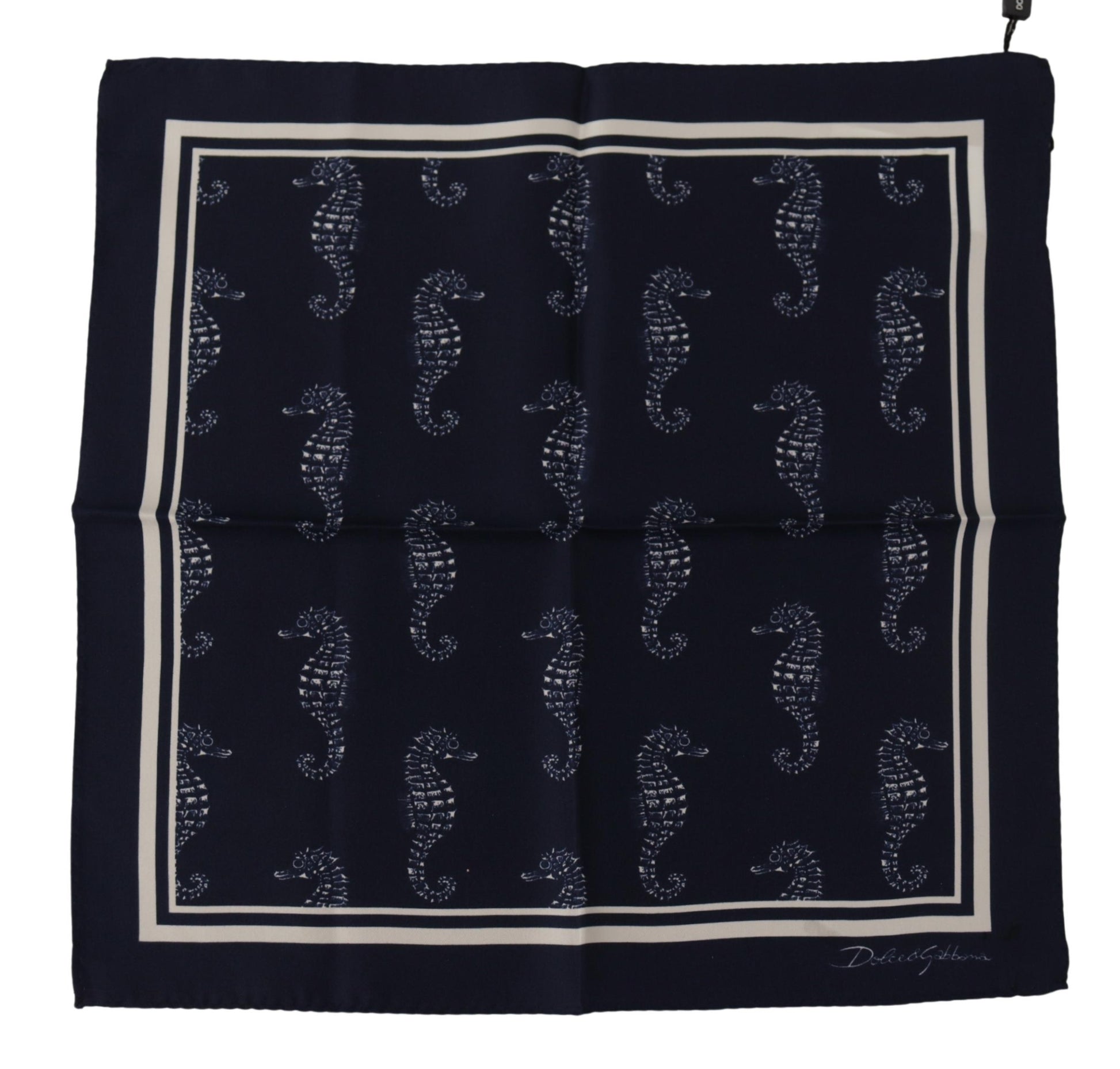 Dolce & Gabbana Elegant Blue Seahorse Silk Men's Scarf - KALAJ