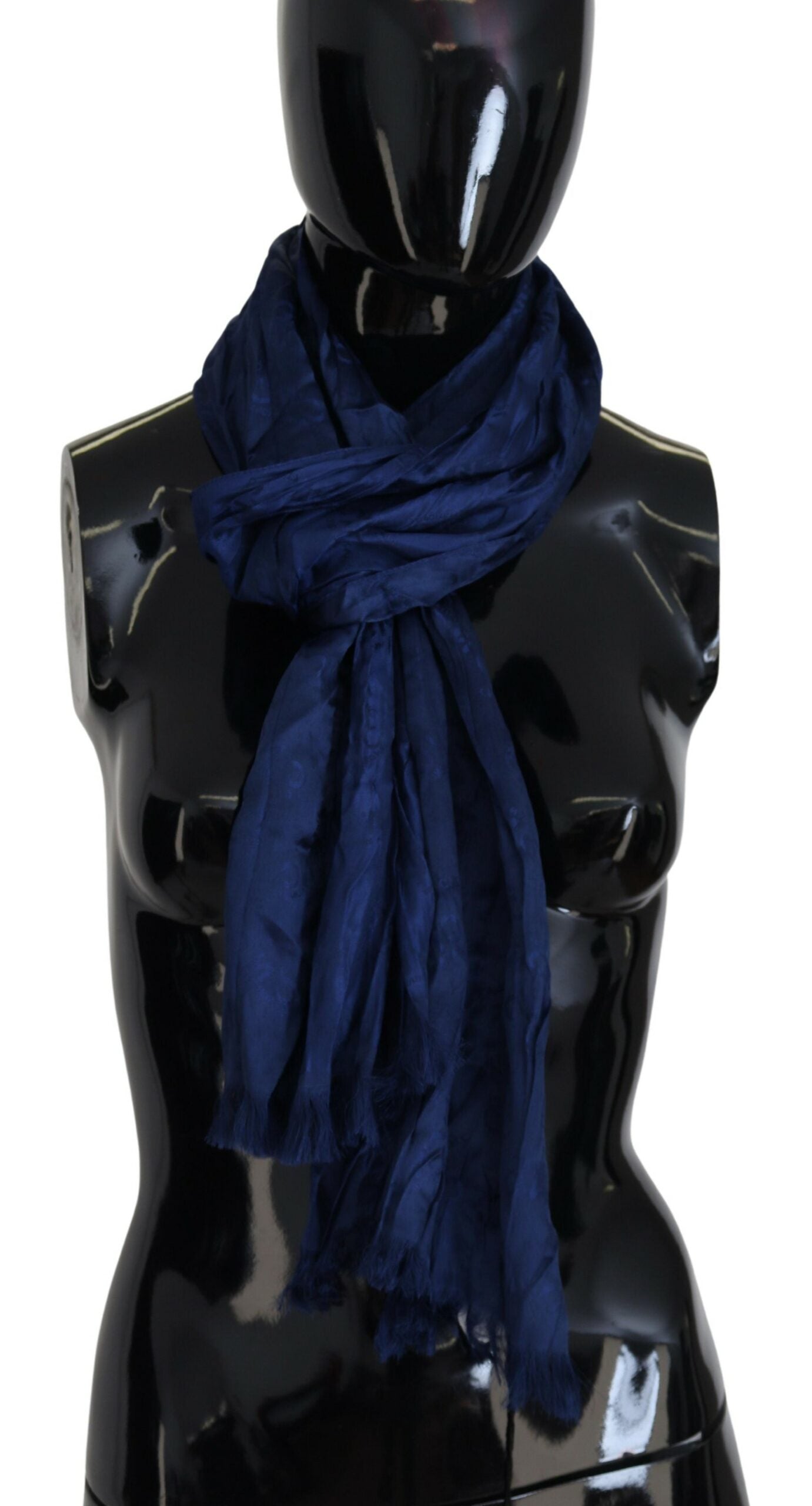 Costume National Elegant Silk Fringe Scarf in Chic Blue - KALAJ