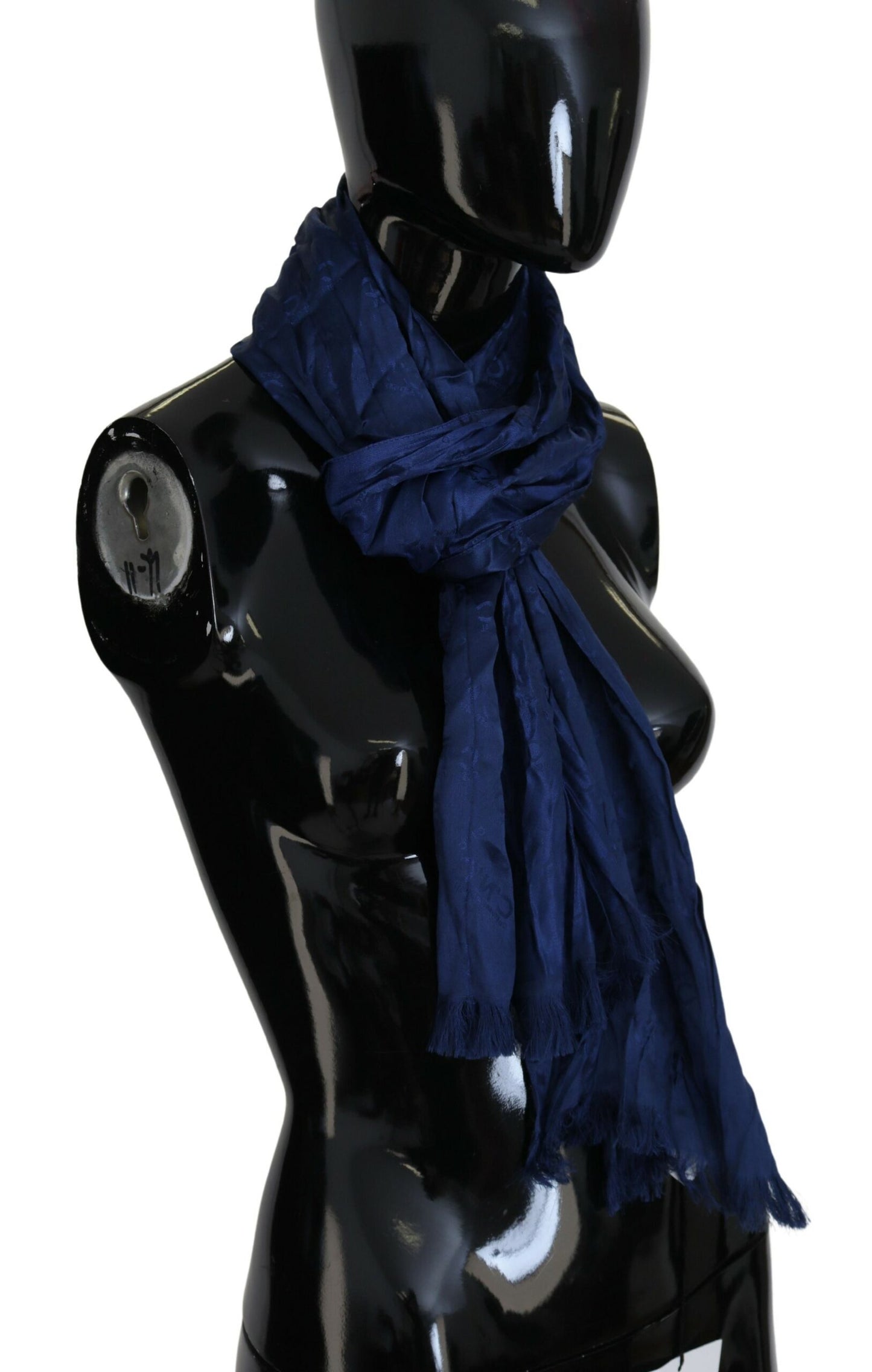 Costume National Elegant Silk Fringe Scarf in Chic Blue - KALAJ