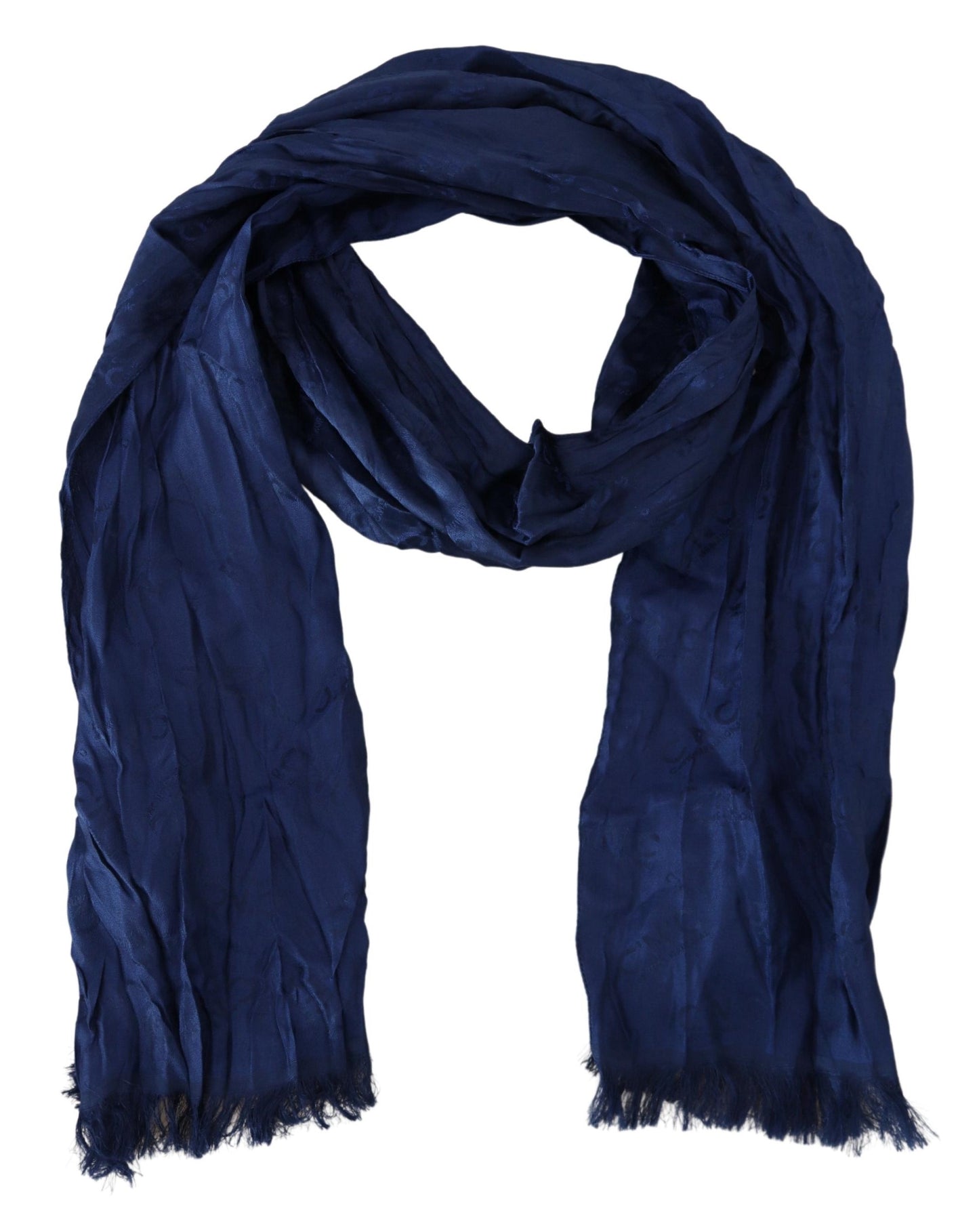 Costume National Elegant Silk Fringe Scarf in Chic Blue - KALAJ