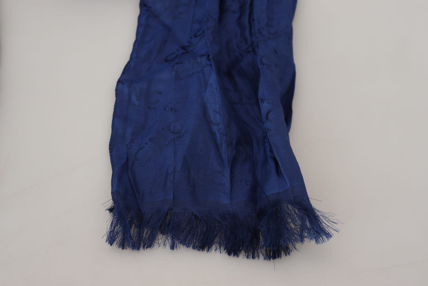 Costume National Elegant Silk Fringe Scarf in Chic Blue - KALAJ