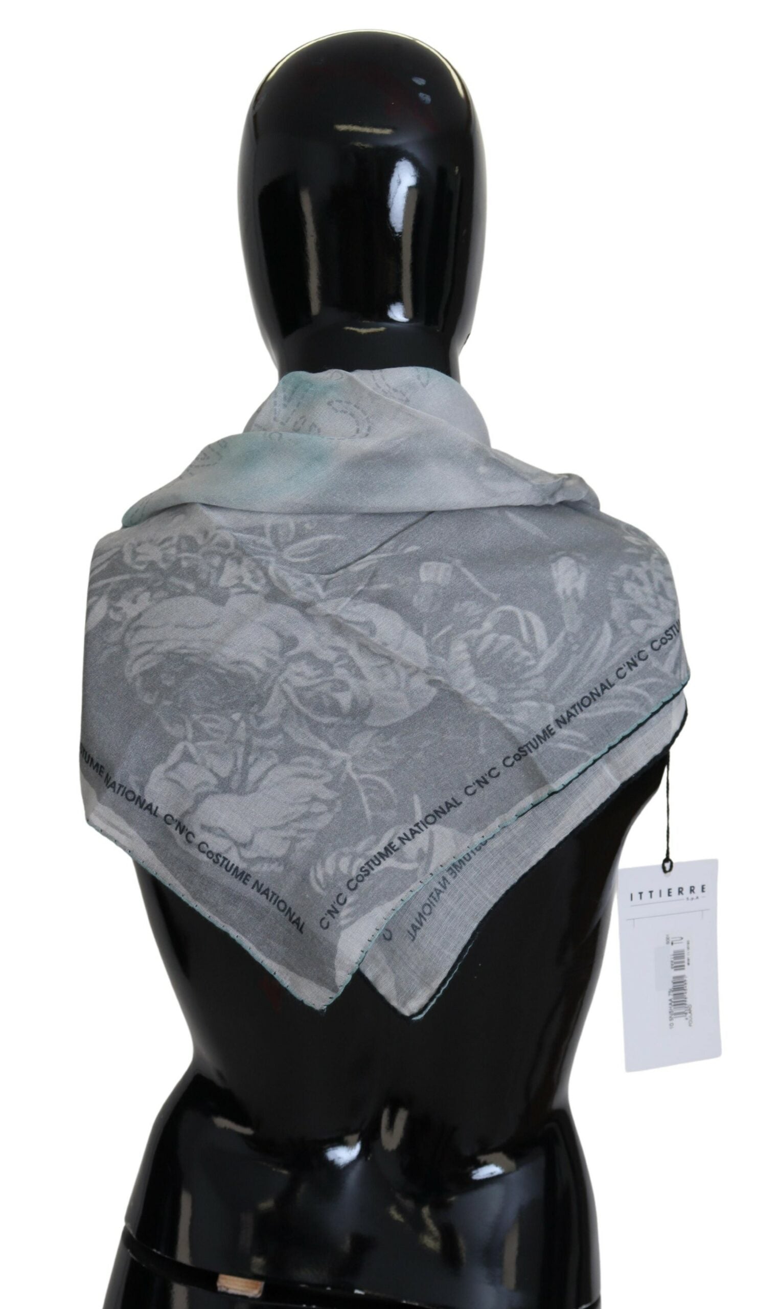 Costume National Elegant Grey Cotton Square Scarf - KALAJ