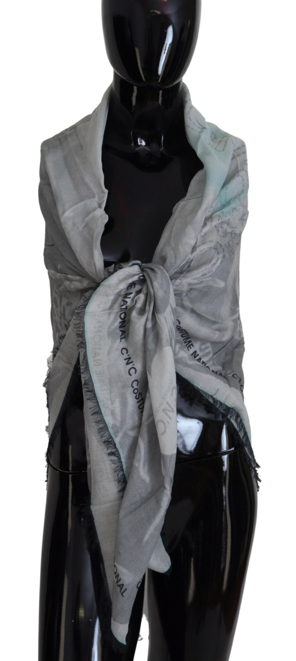 Costume National Chic Designer Grey Scarf with Fringes - KALAJ