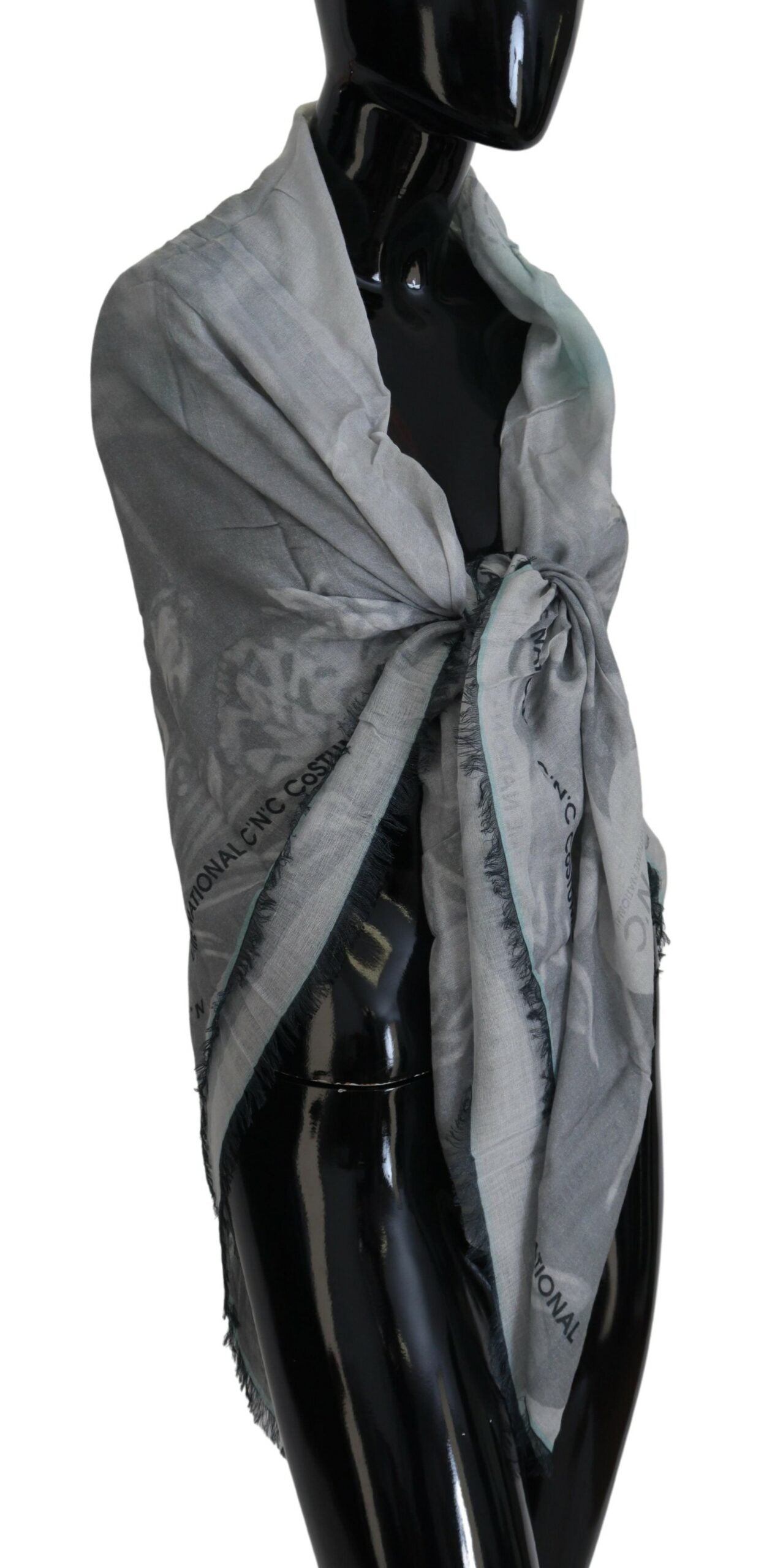 Costume National Chic Designer Grey Scarf with Fringes - KALAJ