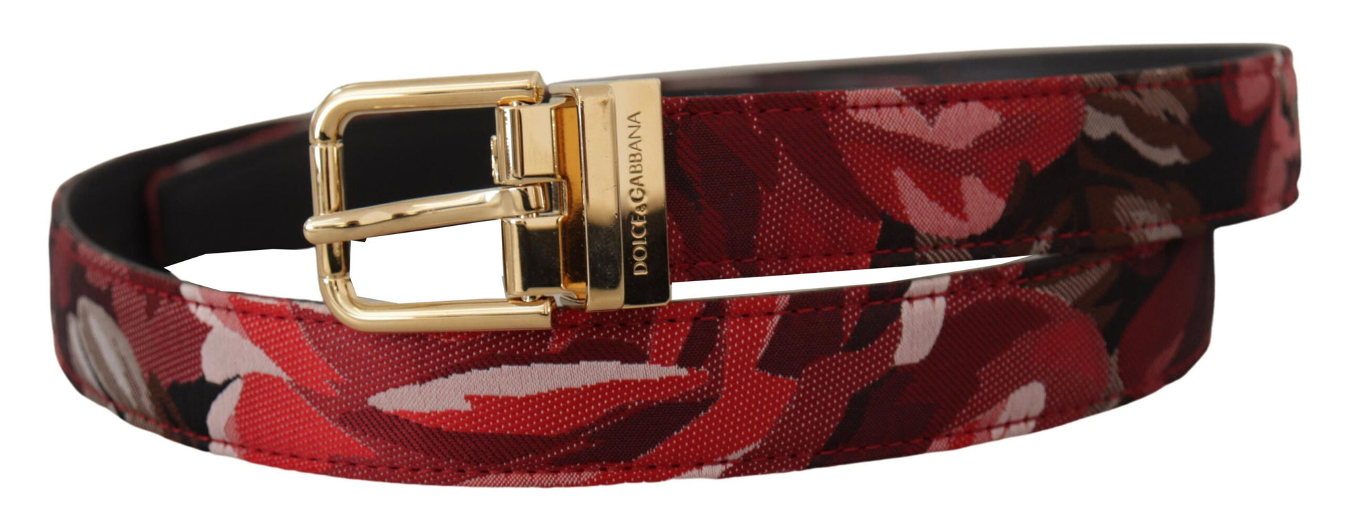 Dolce & Gabbana Red Multicolor Leather Belt with Gold-Tone Buckle - KALAJ