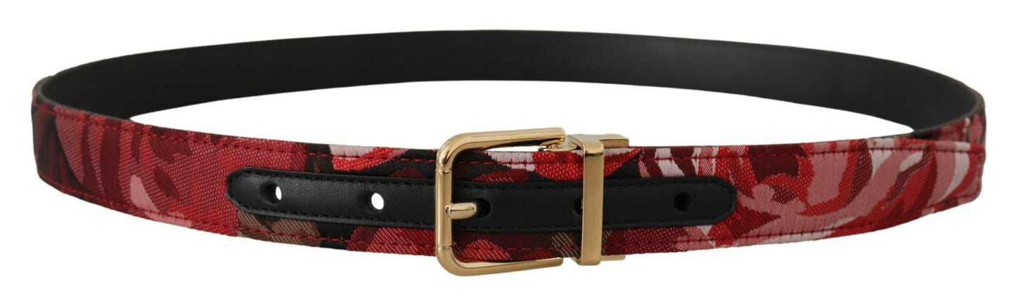 Dolce & Gabbana Red Multicolor Leather Belt with Gold-Tone Buckle - KALAJ