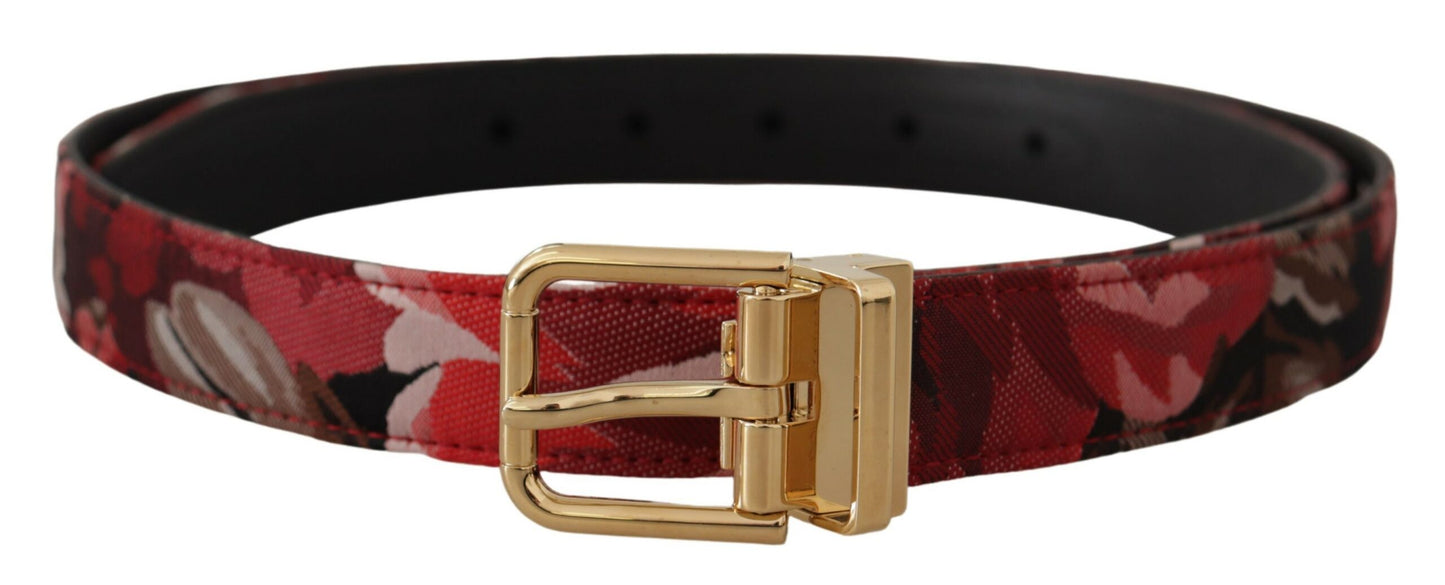 Dolce & Gabbana Red Multicolor Leather Belt with Gold-Tone Buckle - KALAJ