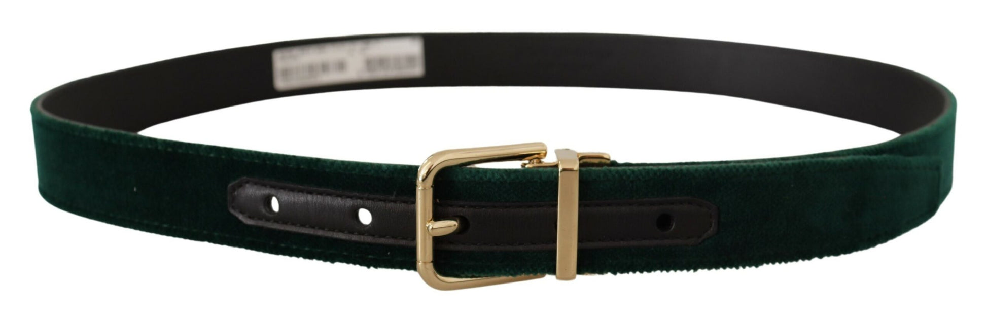 Dolce & Gabbana Emerald Velvet Designer Belt with Golden Buckle - KALAJ