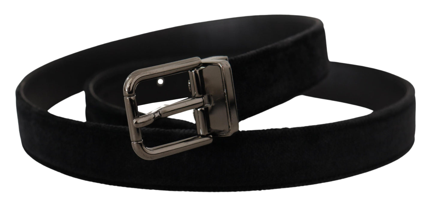 Dolce & Gabbana Elegant Black Leather Belt with Silver Tone Buckle - KALAJ