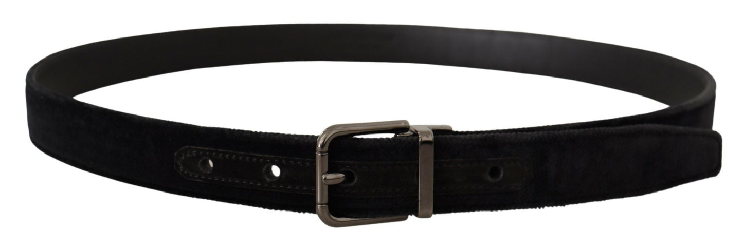 Dolce & Gabbana Elegant Black Leather Belt with Silver Tone Buckle - KALAJ