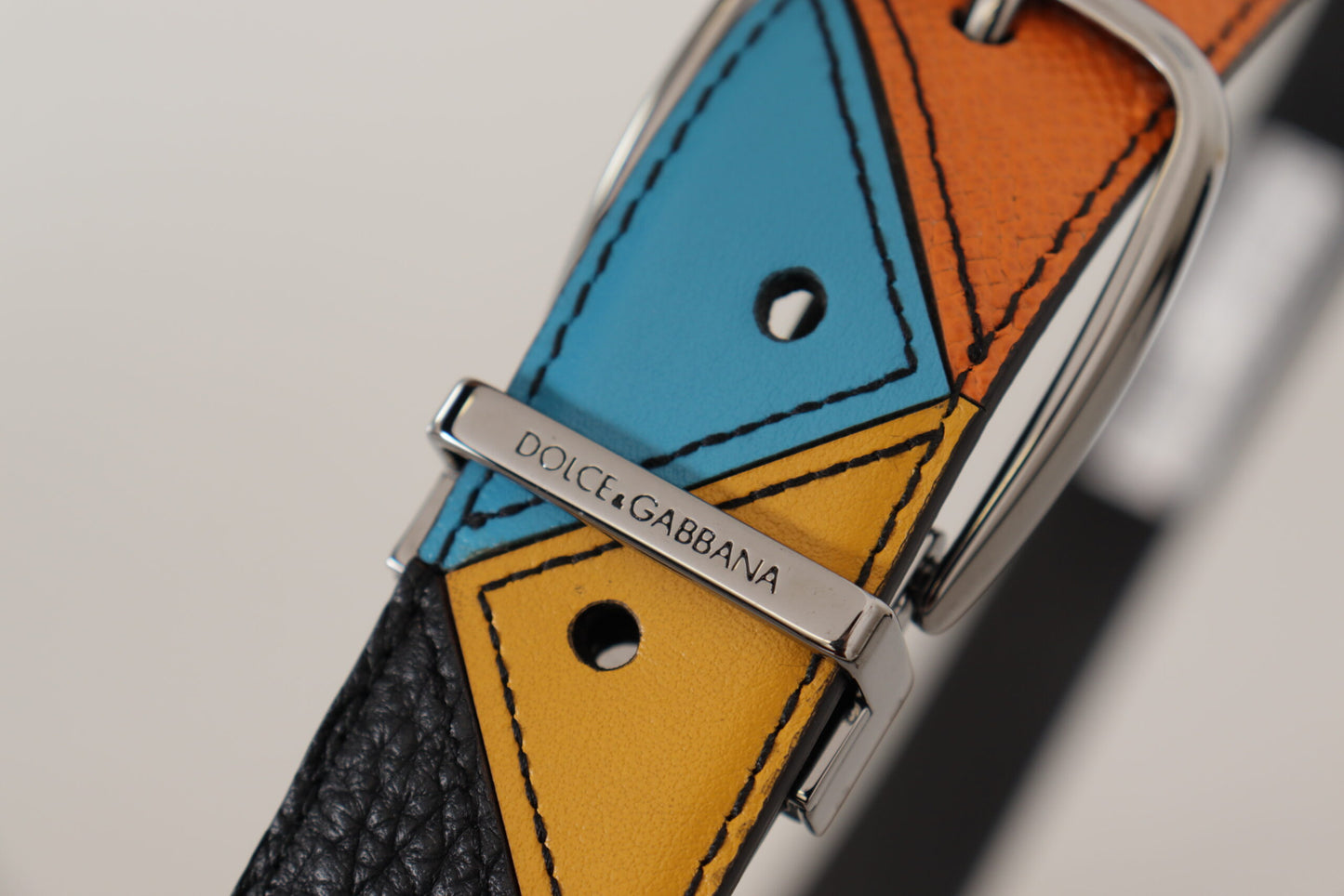 Dolce & Gabbana Elegant Multicolor Leather Belt with Silver Buckle - KALAJ