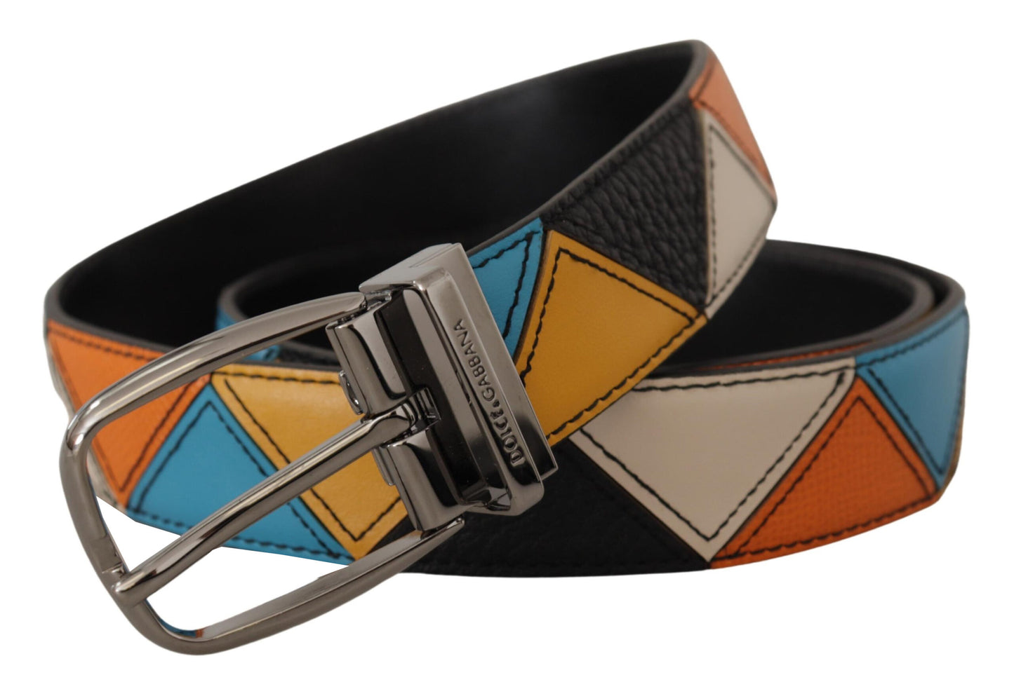 Dolce & Gabbana Elegant Multicolor Leather Belt with Silver Buckle - KALAJ