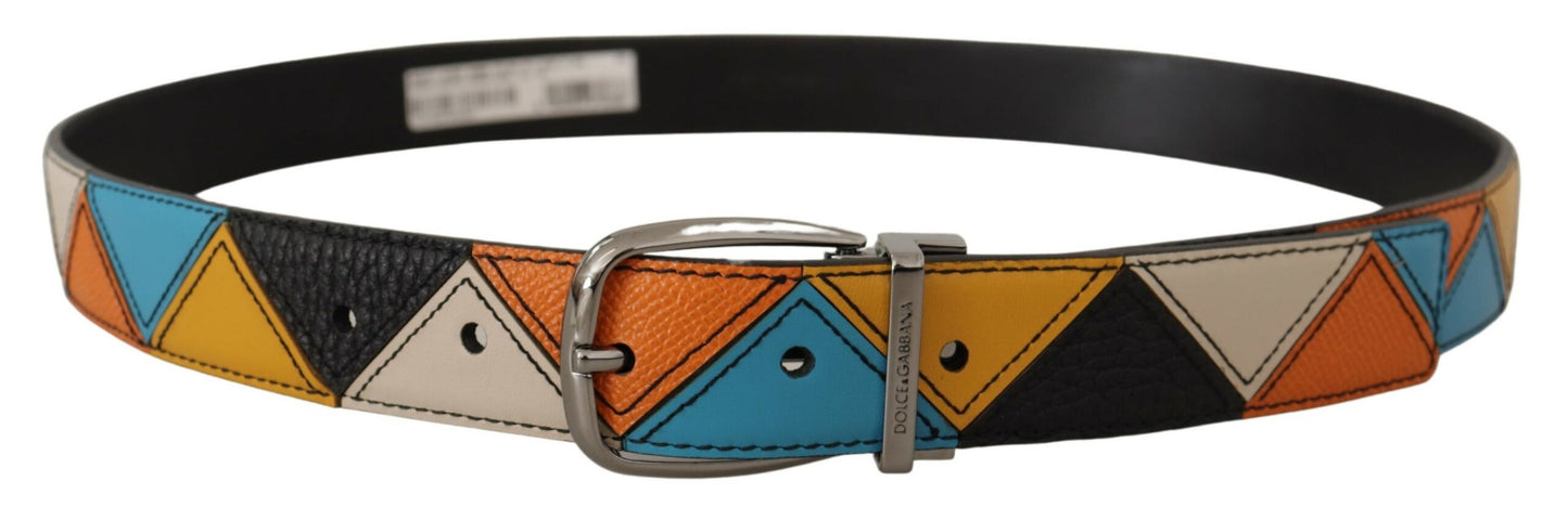 Dolce & Gabbana Elegant Multicolor Leather Belt with Silver Buckle - KALAJ