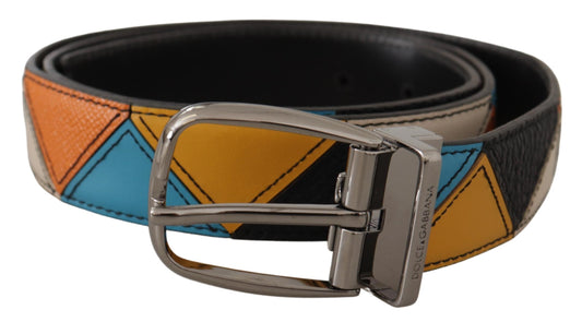 Dolce & Gabbana Elegant Multicolor Leather Belt with Silver Buckle - KALAJ